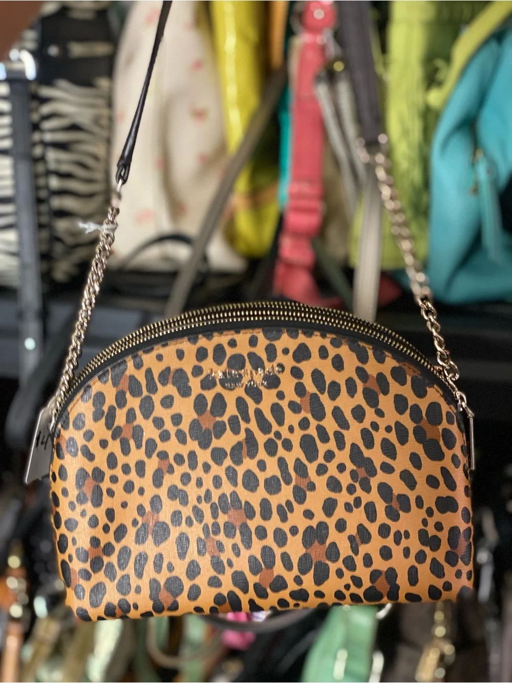 Kate Spade Leopard Print Leather Crossbody Bag in Brown